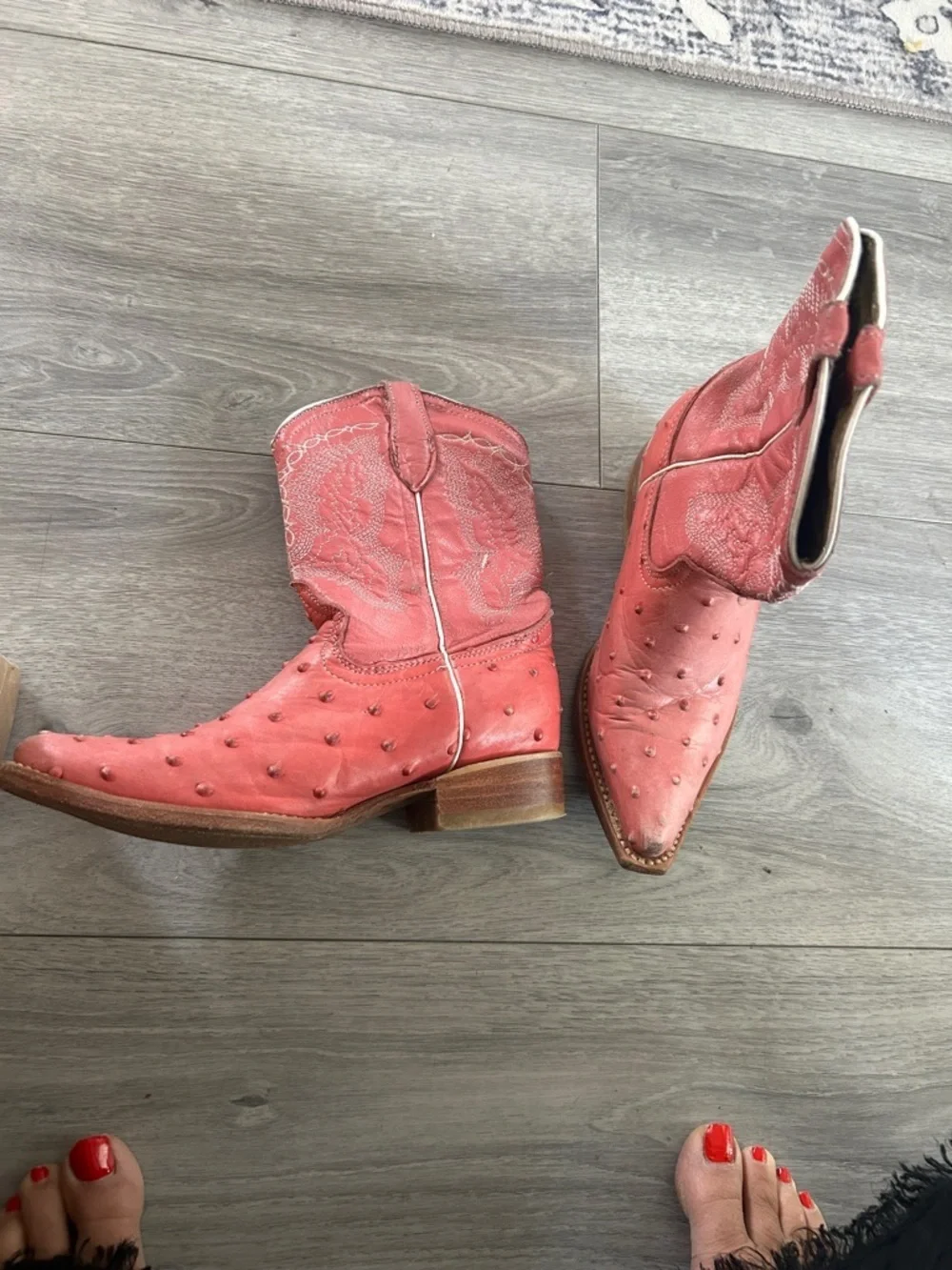 JAR Boots Pink Ostrich Quill Leather Cowboy Boots Size 12.5 Mexico